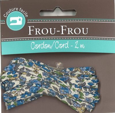 Frou-Frou Cordon spaghetti 7mmx2m tissu Fleuri Bleu 4214-0-15 petite image
