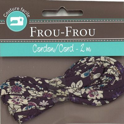 Frou-Frou Cordon spaghetti 7mmx2m tissu Fleuri Violet foncé 4214-0-8 petite image